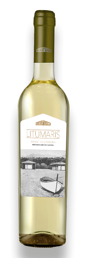 Bottiglia di vino bianco Litus Maris vermentino di Toscana